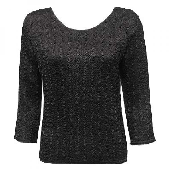 Wholesale 1906 - Magic Crush Three Quarter Sleeve Tops Solid Black-A - One Size Fits  (S-L)