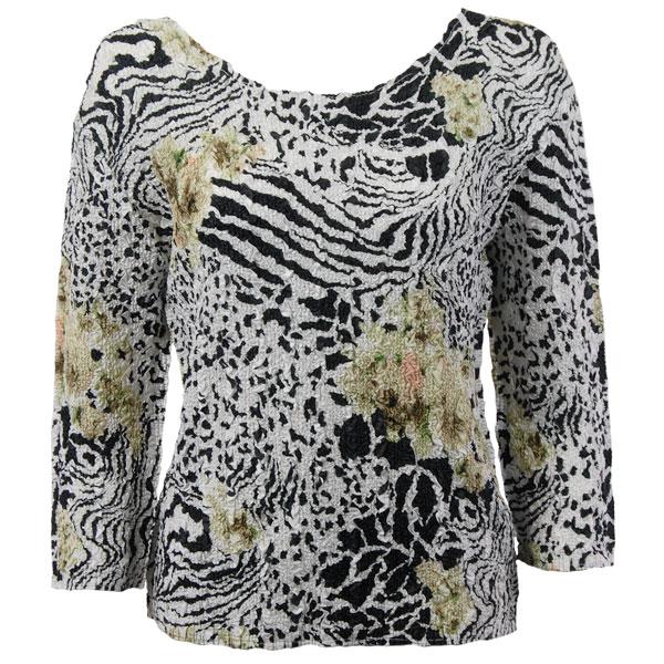 Wholesale 1906 - Magic Crush Three Quarter Sleeve Tops Reptile Floral - Green - Plus Size Fits (XL-2X)
