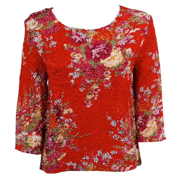 Wholesale 1906 - Magic Crush Three Quarter Sleeve Tops Raspberry Floral on Red - Plus Size Fits (XL-2X)