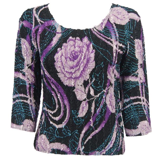 Wholesale 1906 - Magic Crush Three Quarter Sleeve Tops Abstract Floral Purple-Rose - Plus Size (XL-2X)