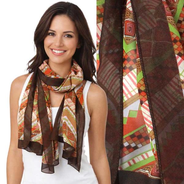 Wholesale 1909/T - Silky Dress Scarves  ZZ01 <br>Zig Zag Brown - 18