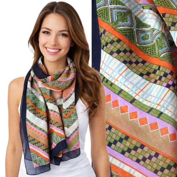 Wholesale 1909/T - Silky Dress Scarves  ZZ04 <br>Zig Zag Navy - 18