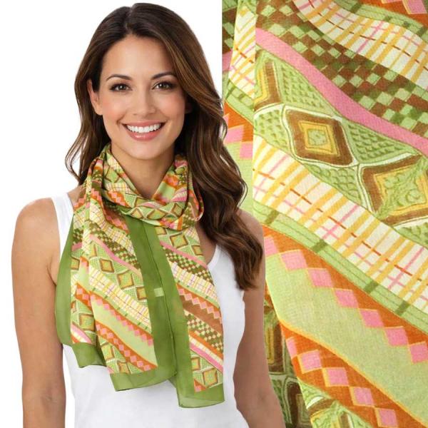 Wholesale 1909/T - Silky Dress Scarves  ZZ07<br> Zig Zag Olive
(MB) - 18