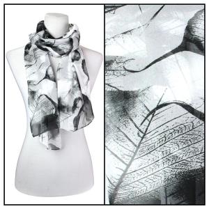 Silky Dress Scarves - 1909 LE03 Leaves Black - 