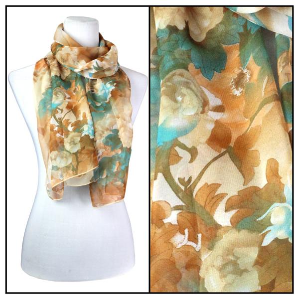 1909 - Silky Dress Scarves FL06 <br>Flower Brown - 