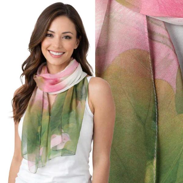 Wholesale 1909/T - Silky Dress Scarves  Lo/01 <br>Lotus Pink-Green (MB) - 18
