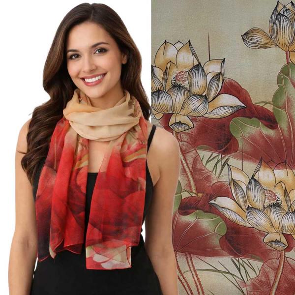 Wholesale 1909/T - Silky Dress Scarves  Lo/04 <br>Lotus Red-Gold - 18
