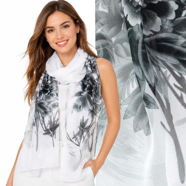wholesale 1909/T - Silky Dress Scarves  PC01<br> Peacock - White-Black  - 18