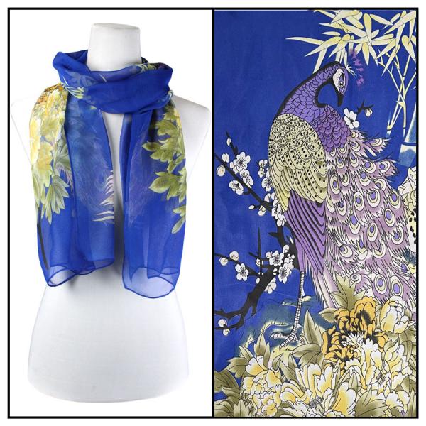 Wholesale Silky Dress Scarves - 1909 PC02 Peacock - Royal  - 