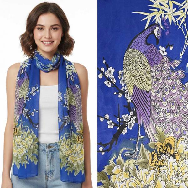 Wholesale 1909/T - Silky Dress Scarves  PC02 <br>Peacock - Royal  - 18