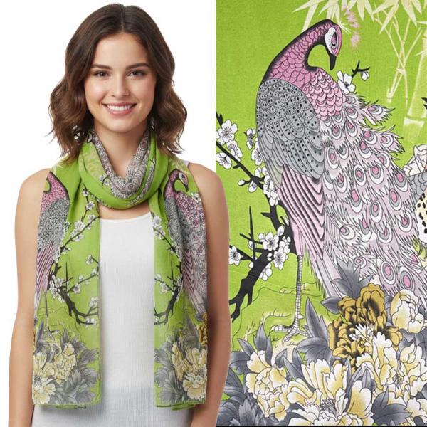 Wholesale 1909/T - Silky Dress Scarves  PC03 <br>Peacock Lime - 18