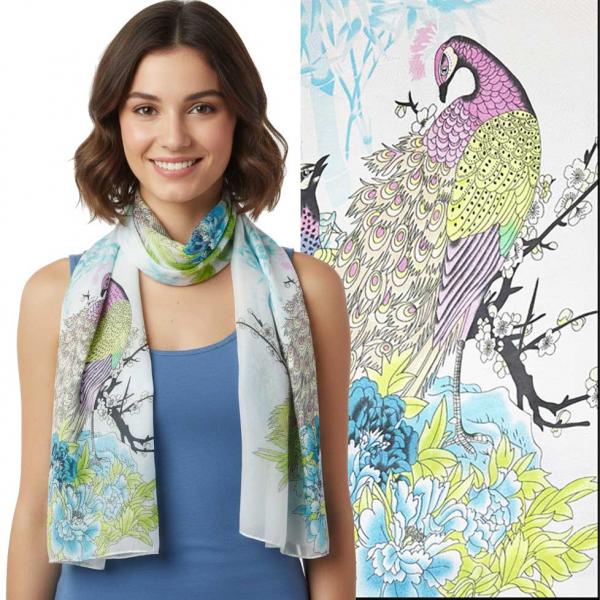 Wholesale 1909/T - Silky Dress Scarves  PC04 <br>Peacock - White-Multi - 18