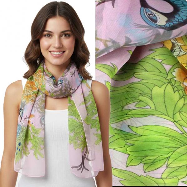 Wholesale 1909/T - Silky Dress Scarves  PC05<BR>Peacock - Pink - 18