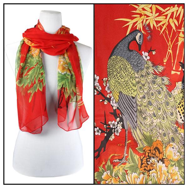 1909 - Silky Dress Scarves PC08 Peacock Red - 
