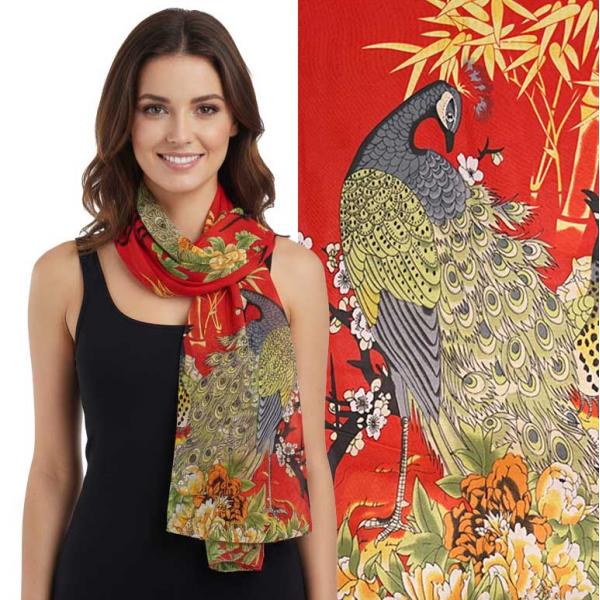 Wholesale 1909/T - Silky Dress Scarves  PC08 <br>Peacock Red - 18