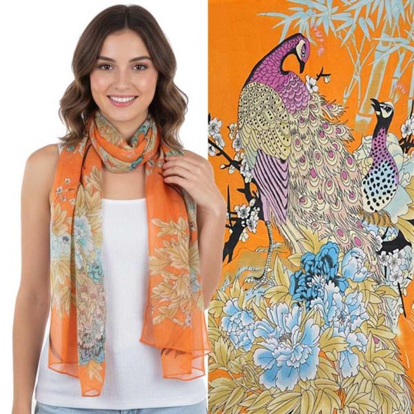 Wholesale 1909/T - Silky Dress Scarves  PC10 <br>
Peacock - Orange  - 18
