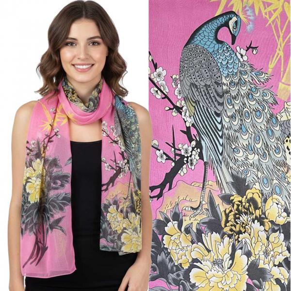 Wholesale 1909/T - Silky Dress Scarves  PC11 <br>Peacock Bubblegum - 18