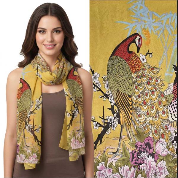 Wholesale 1909/T - Silky Dress Scarves  PC12 <br>Peacock Gold - 18