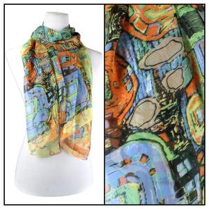 1909/T - Silky Dress Scarves  AB03<BR> Abstract Orange - 18
