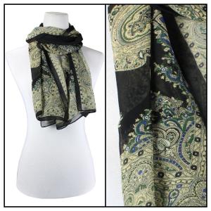 Silky Dress Scarves - 1909 PB01 Paisley Border Black - 