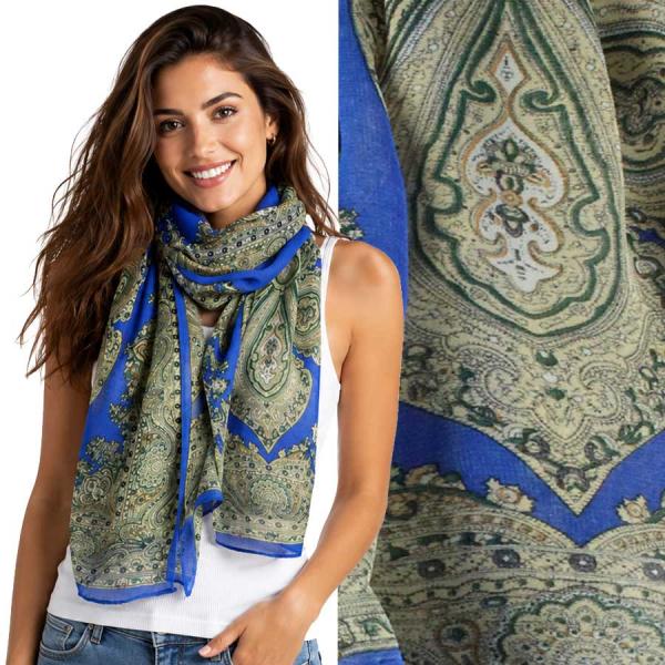 wholesale 1909/T - Silky Dress Scarves  PB02 <br>Paisley Border Royal - 18