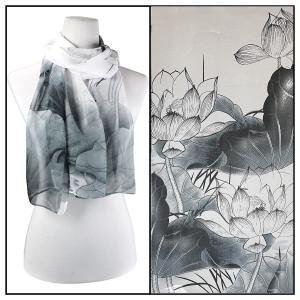 Silky Dress Scarves - 1909 L006 Lotus Grey White - 
