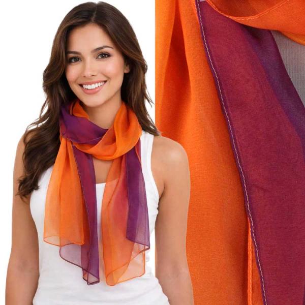 Wholesale 1909/T - Silky Dress Scarves  TC02 <br>Tri-Color Purple/Orange/Pumpkin  - 18