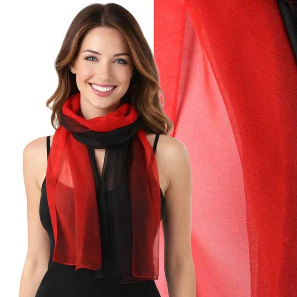 Wholesale 1909/T - Silky Dress Scarves  TC05 <br>Tri-Color Black/Maroon/Red - 18
