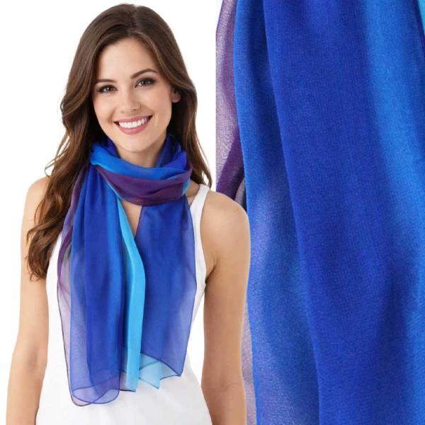 Wholesale 1909/T - Silky Dress Scarves  TC08 <br>Tri-Color Royal/Turquoise/Purple - 18