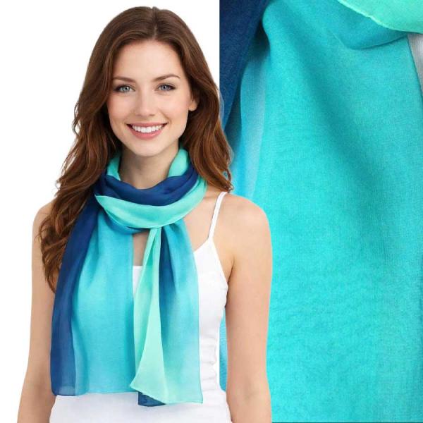 Wholesale 1909/T - Silky Dress Scarves  TC12<br> Tri-Color Navy/Blue/Seafoam - 18