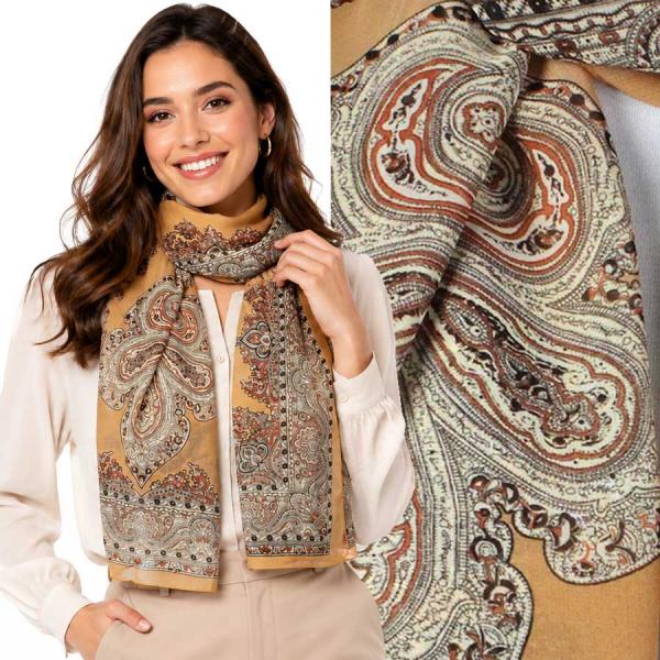 wholesale 1909/T - Silky Dress Scarves  PB06 <br>Paisley Border Tan - 18