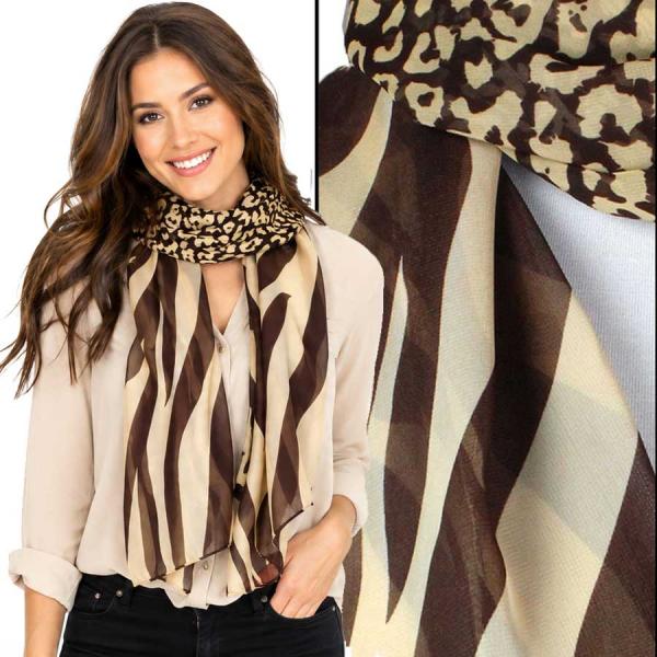 wholesale 1909/T - Silky Dress Scarves  ZC01   MB<br>Zebra-Cheetah Brown-Tan - 18