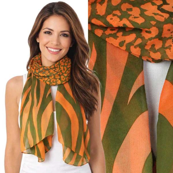 Wholesale 1909/T - Silky Dress Scarves  ZC03 <br>Zebra-Cheetah Olive-Orange - 18