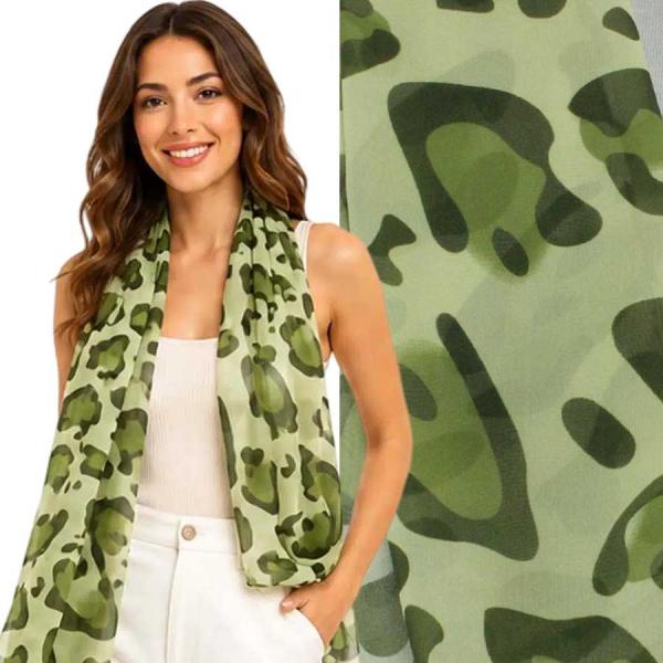 wholesale 1909/T - Silky Dress Scarves  Leopard - Sage-Olive MB - 