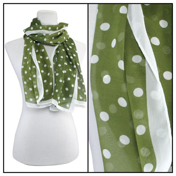 wholesale 1909 - Silky Dress Scarves Polka Dot - Olive-White (MB) - 