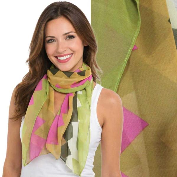 Wholesale 1909/T - Silky Dress Scarves  ZZ206 <br>Zig Zag 2 Olive
(MB) - 18