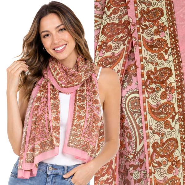 wholesale 1909/T - Silky Dress Scarves  PA05 <br>Paisley Pink - 18