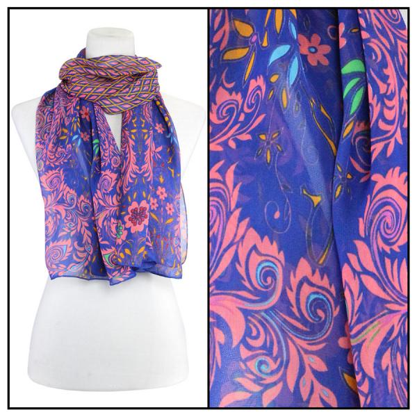 1909 - Silky Dress Scarves PEAB02<br>Peacock Abstract Royal - 