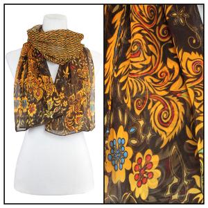 Silky Dress Scarves - 1909 PEAB05 Peacock Abstract Brown - 