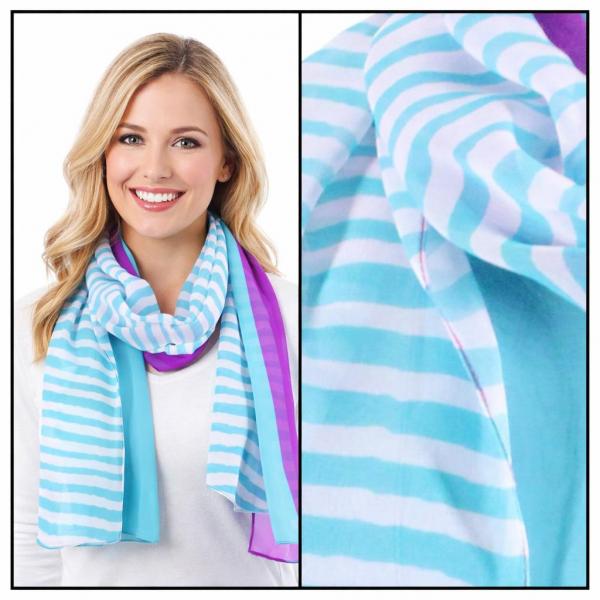 Wholesale 1909/T - Silky Dress Scarves  N113/5<br>Teal Striped
(MB) - 18