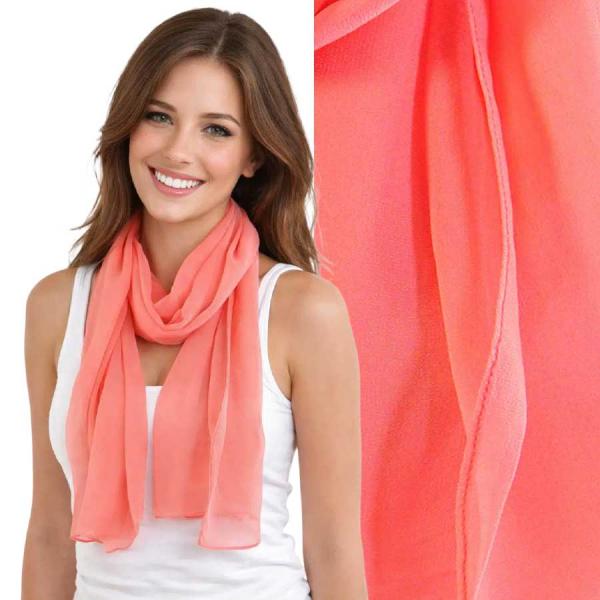 Wholesale 1909/T - Silky Dress Scarves  S21 <br>Solid Coral - 18