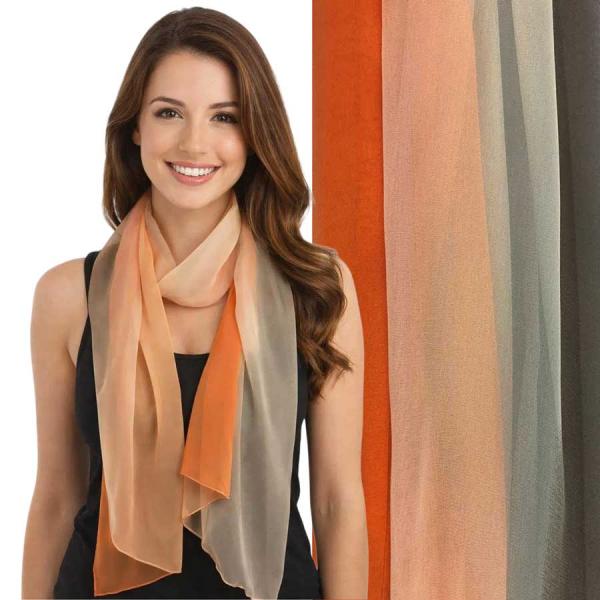 Wholesale 1909/T - Silky Dress Scarves  TC17 <br>Tri-Color peach/Beige/Orange  - 18