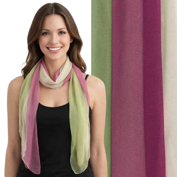 Wholesale 1909/T - Silky Dress Scarves  TC18 <br>Tri-Color Magenta/Ivory/Sage  - 18