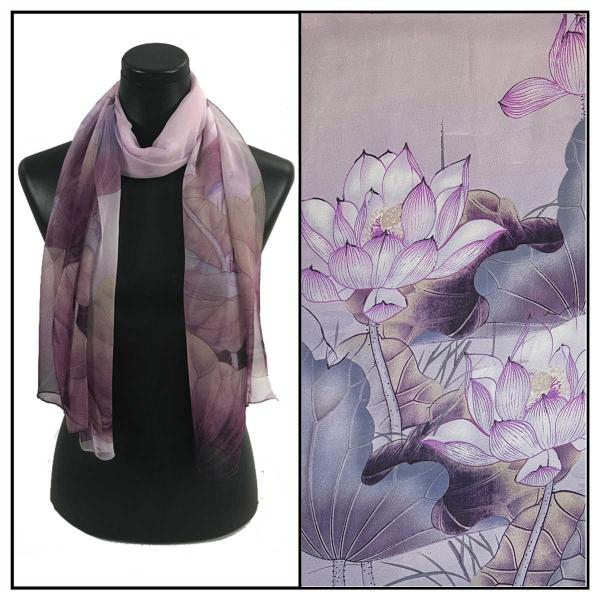 1909 - Silky Dress Scarves Lotus - Purple-Lavender - 