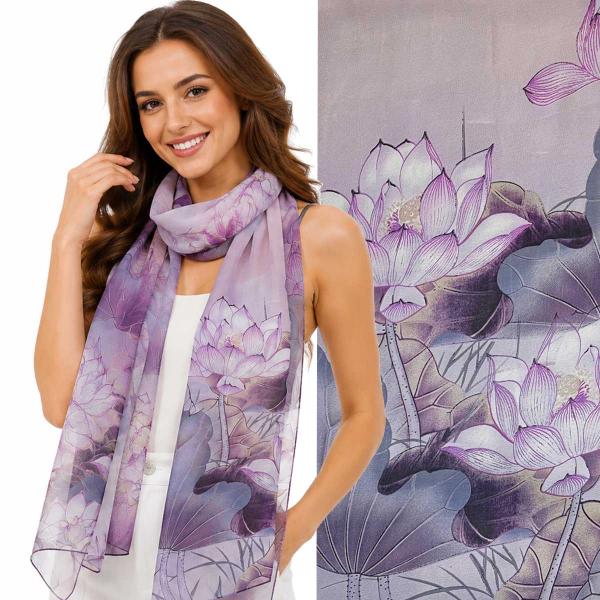 wholesale 1909/T - Silky Dress Scarves  Lo/08<BR>
Lotus - Purple-Lavender (MB) - 