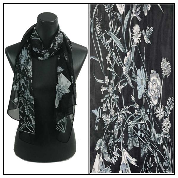 1909 - Silky Dress Scarves 022BK Black Floral - 