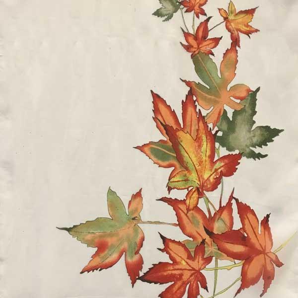 1909 - Silky Dress Scarves A007 - Ivory/Orange<br>
Autumn Leaves on Ivory Silky Dress Scarf - 