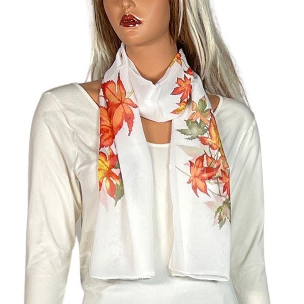 wholesale 1909 - Silky Dress Scarves A007 - Ivory/Orange<br>
Autumn Leaves on Ivory Silky Dress Scarf - 