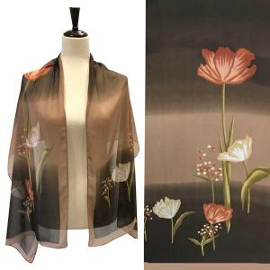 Wholesale  A010 - Brown Multi<br>
Floral on Brown Silky Dress Scarf - 
