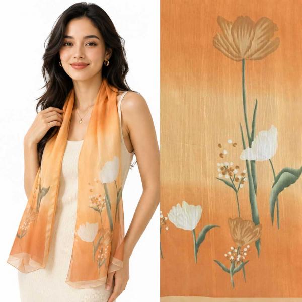 wholesale 1909/T - Silky Dress Scarves  A0/14 <br> Peach Multi Floral on Peach - 18